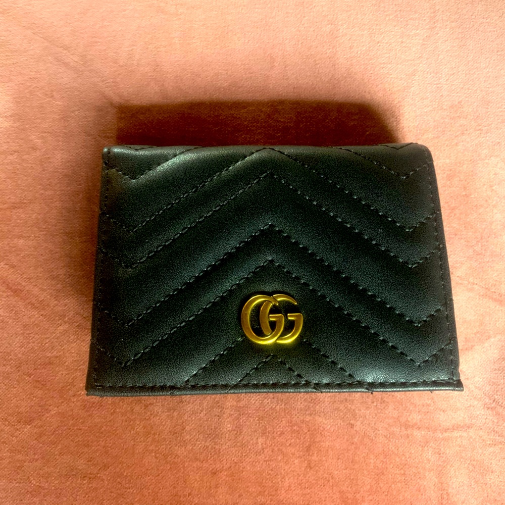 GUCCI Black GG Marmont Compact Leather Wallet
